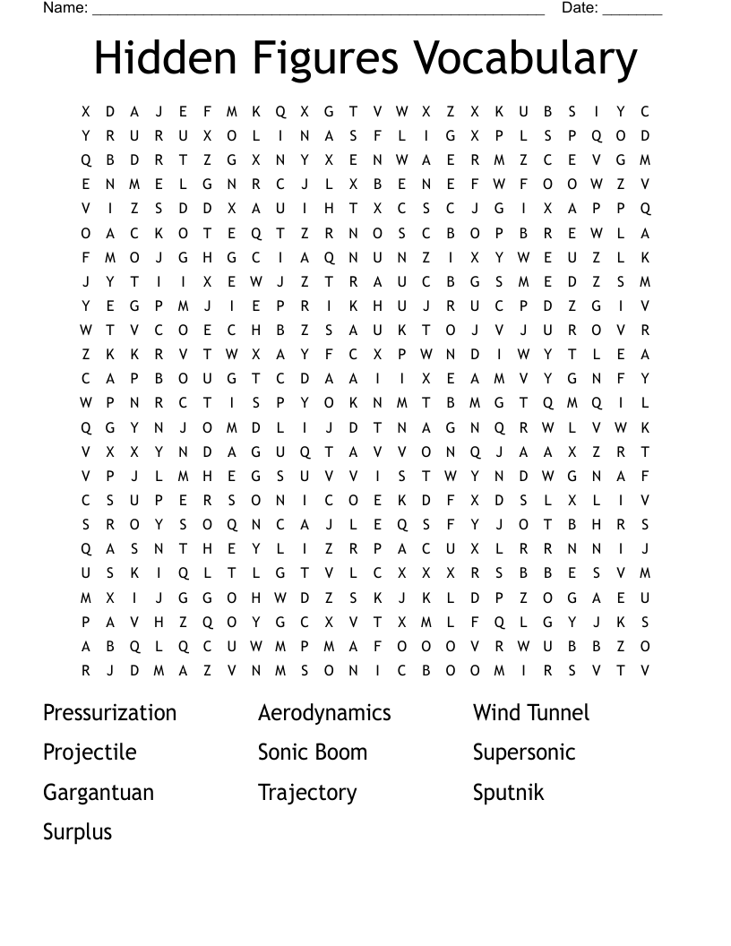 Hidden Figures Vocabulary Word Search