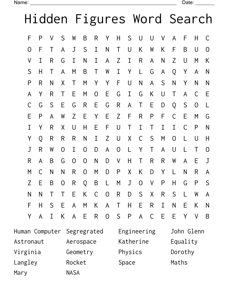 Hidden Figures Word Search
