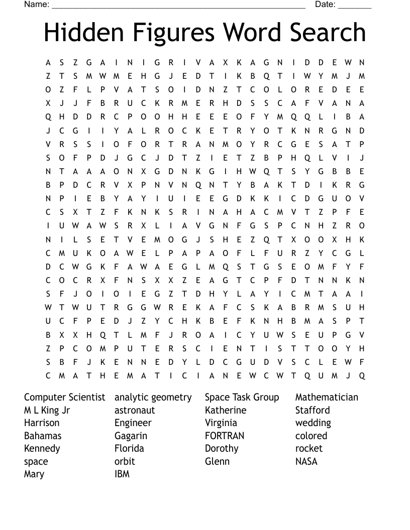 Hidden Figures Word Search