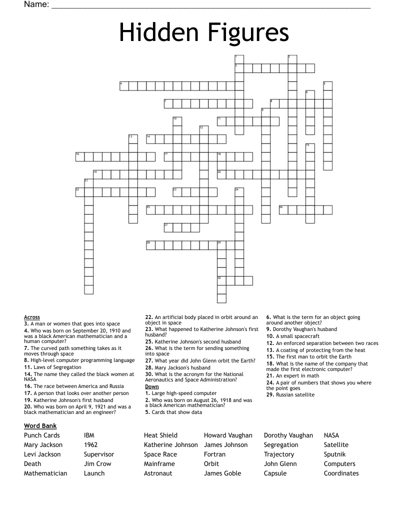 Hidden Figures  Crossword