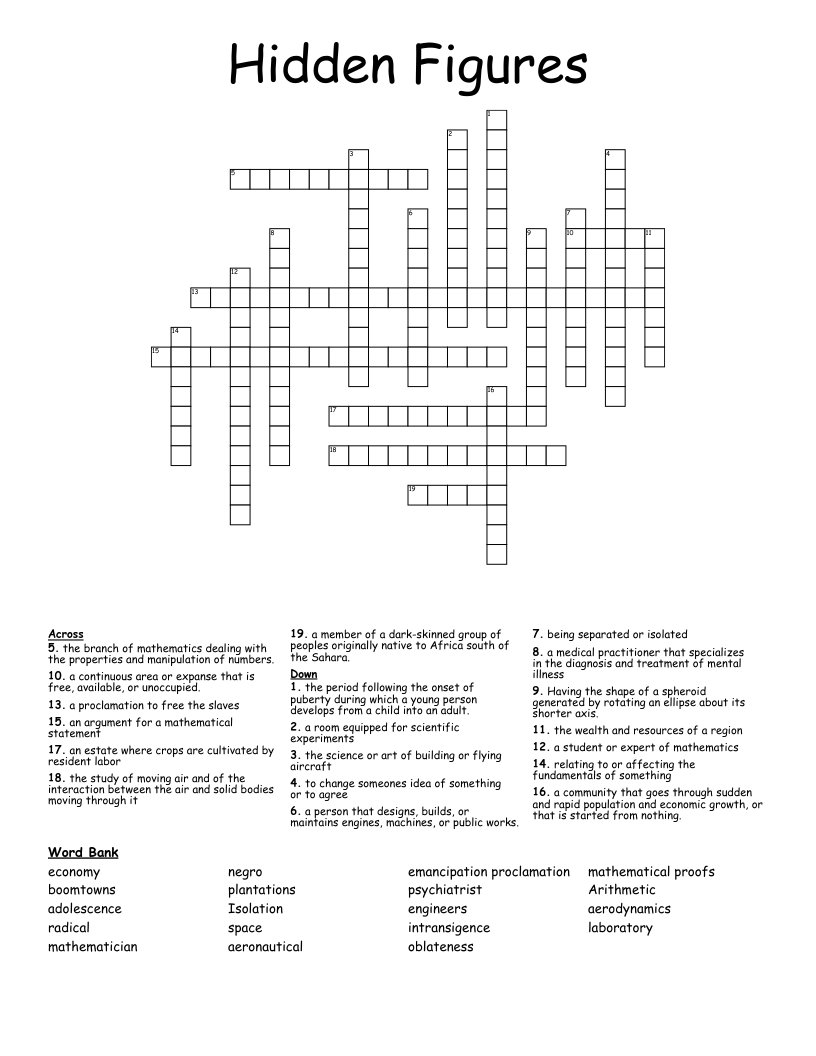 Hidden Figures  Crossword