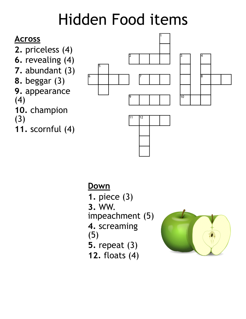 Hidden Food items Crossword