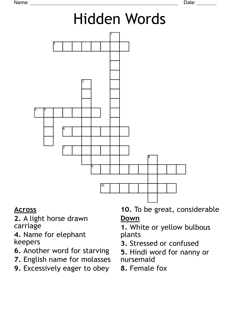 Hidden Words Crossword