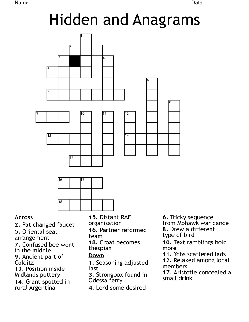 Hidden and Anagrams Crossword