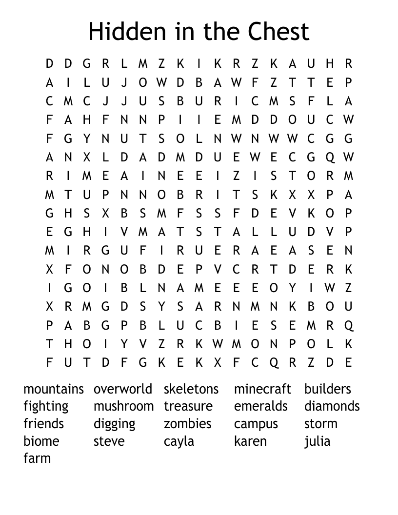 Hidden in the Chest Word Search