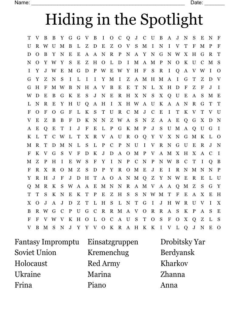 Hiding in the Spotlight Word Search
