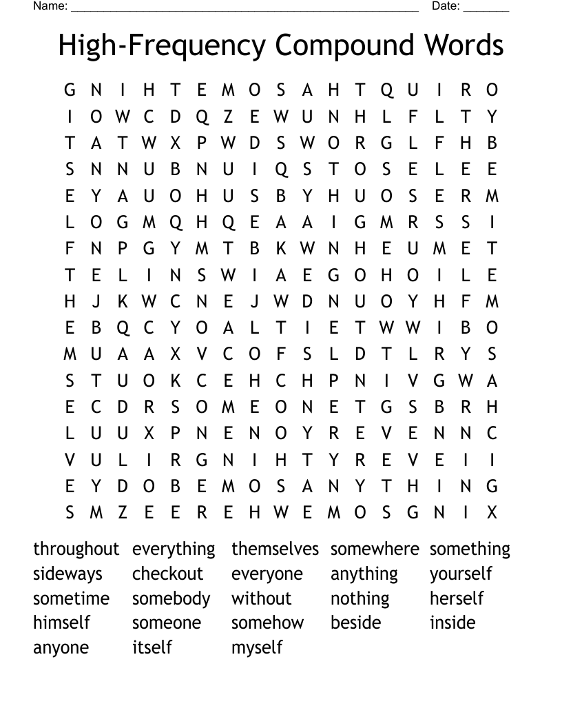 High-Frequency Compound Words Word Search