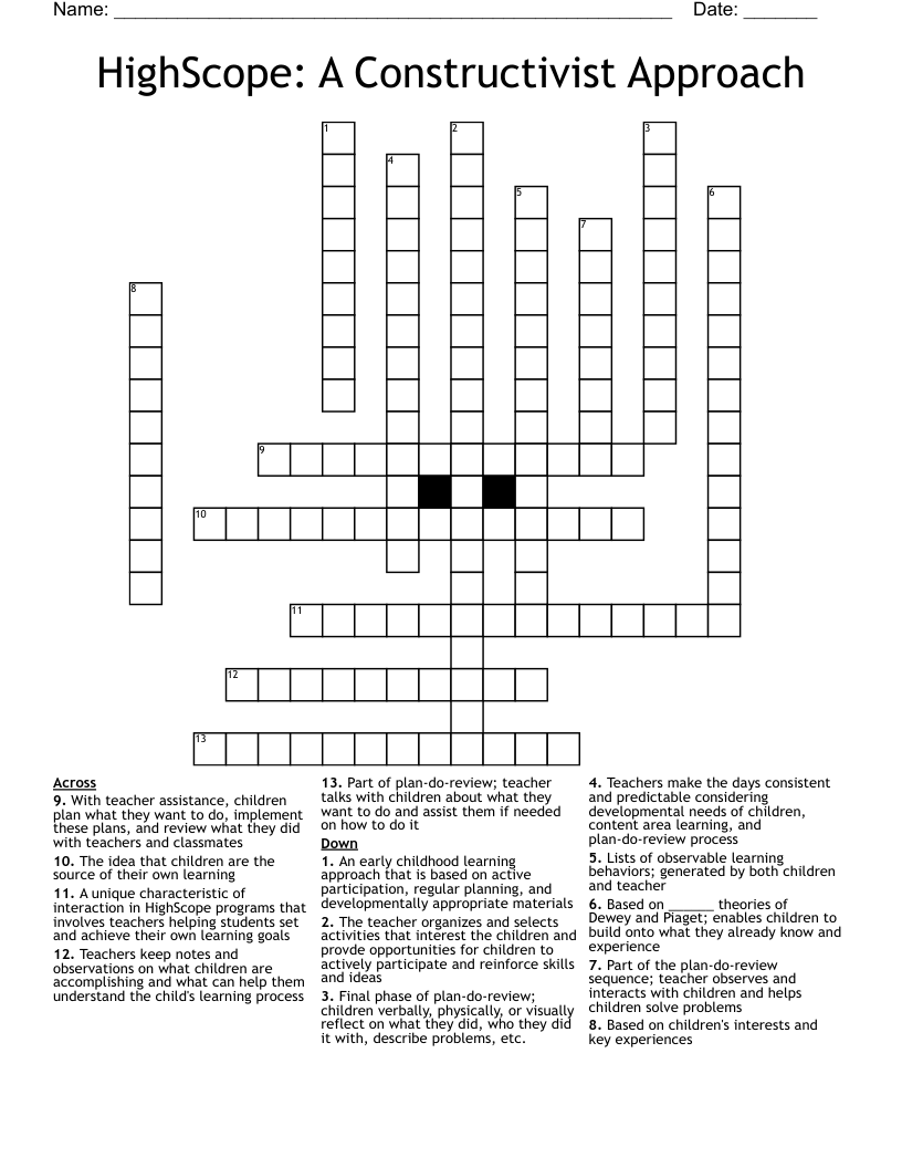 HighScope: A Constructivist Approach Crossword