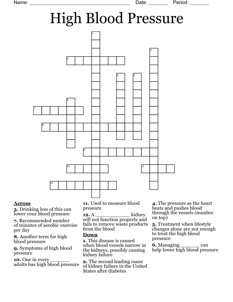 High Blood Pressure Crossword