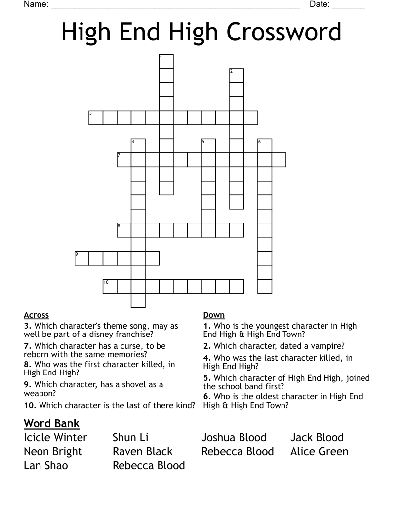 High End High Crossword