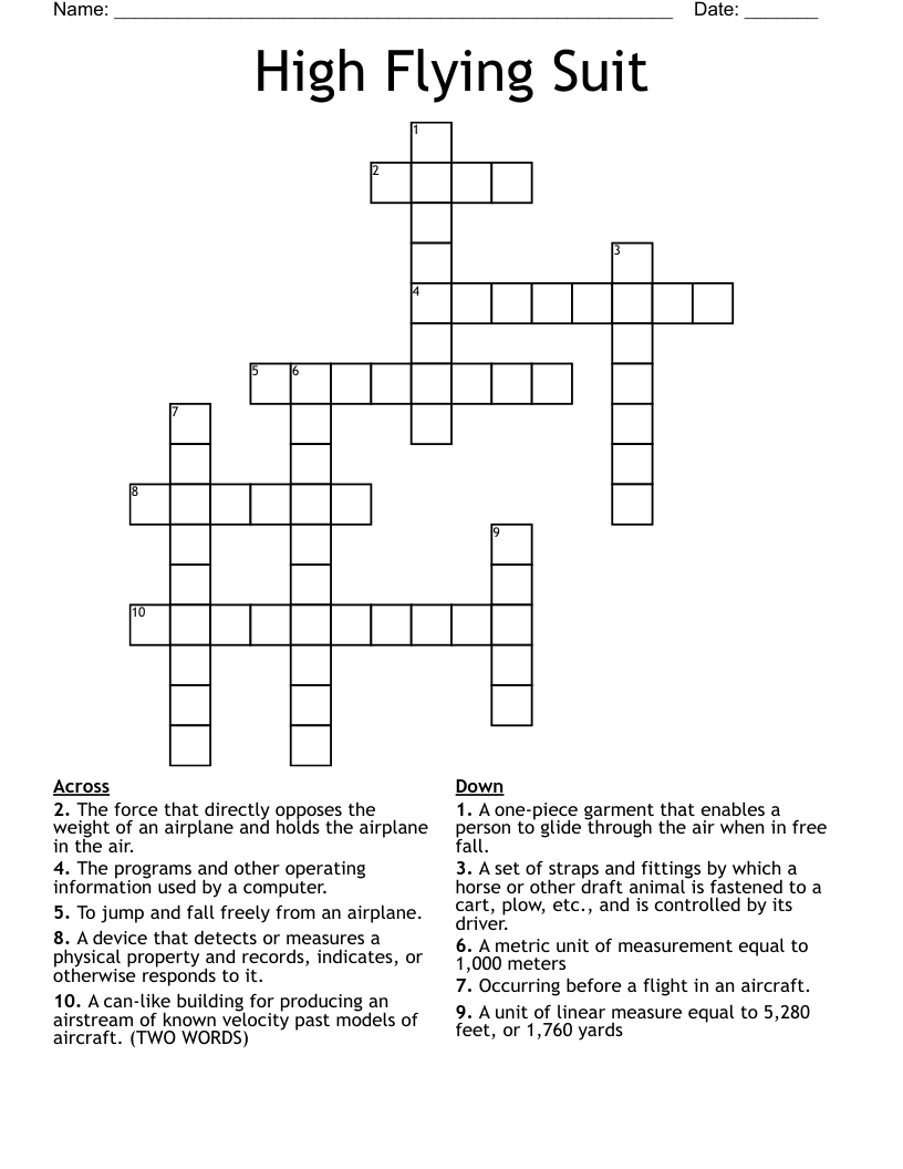 High Flying Suit Crossword