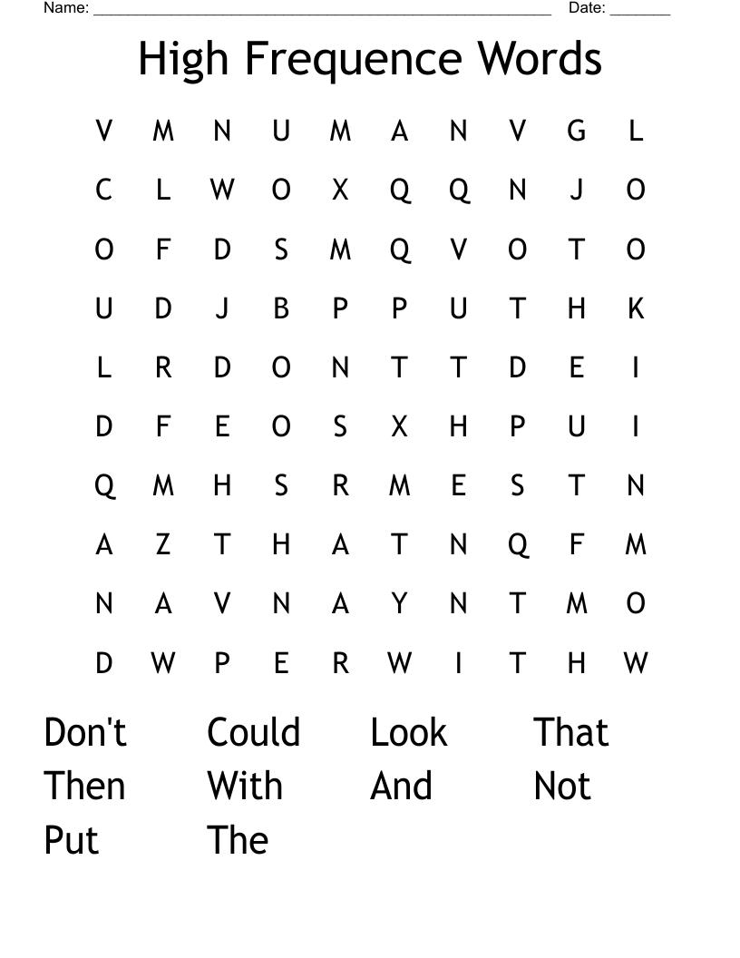 High Frequence Words Word Search