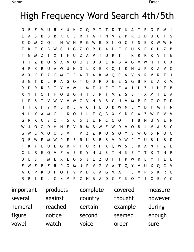 High Frequency Word Search 4th/5th