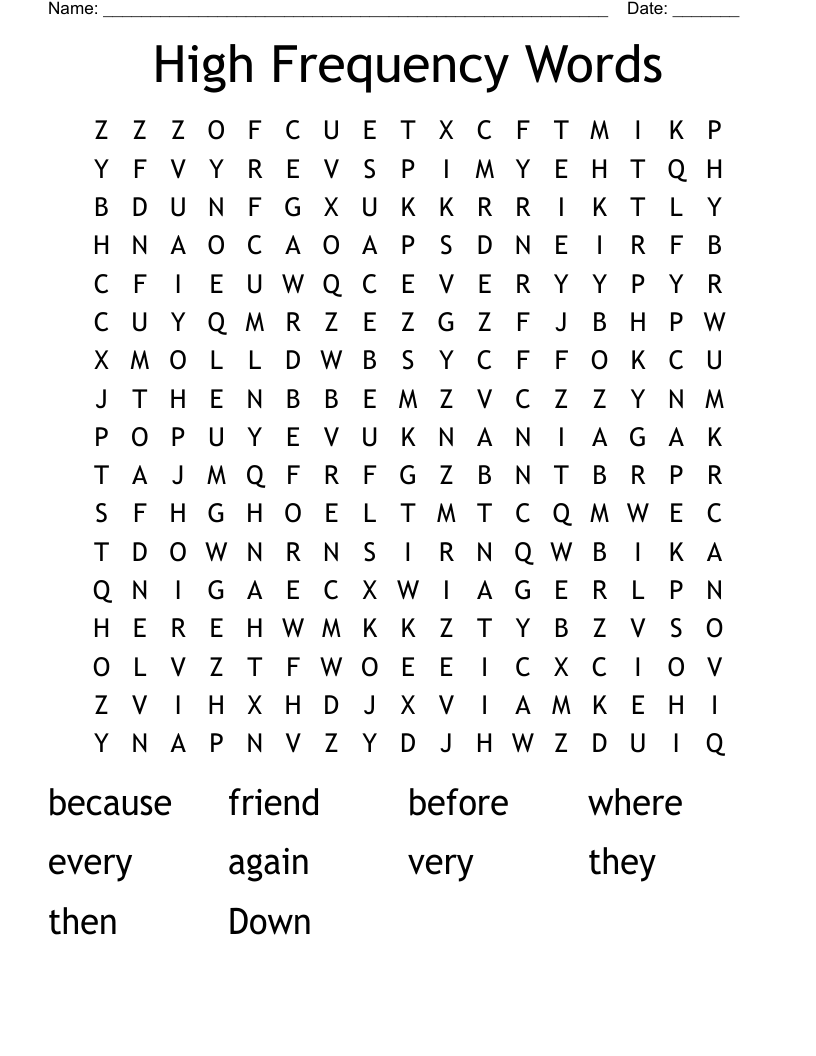 High Frequency Words Word Search