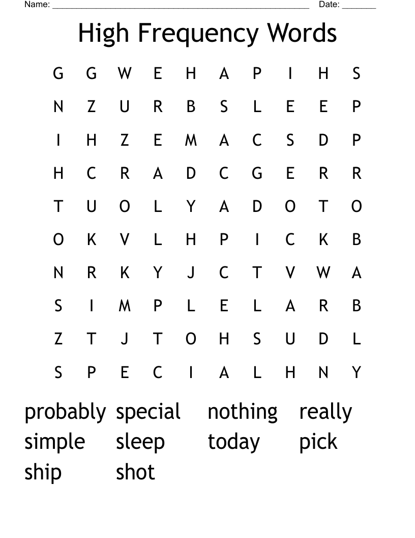 High Frequency Words Word Search