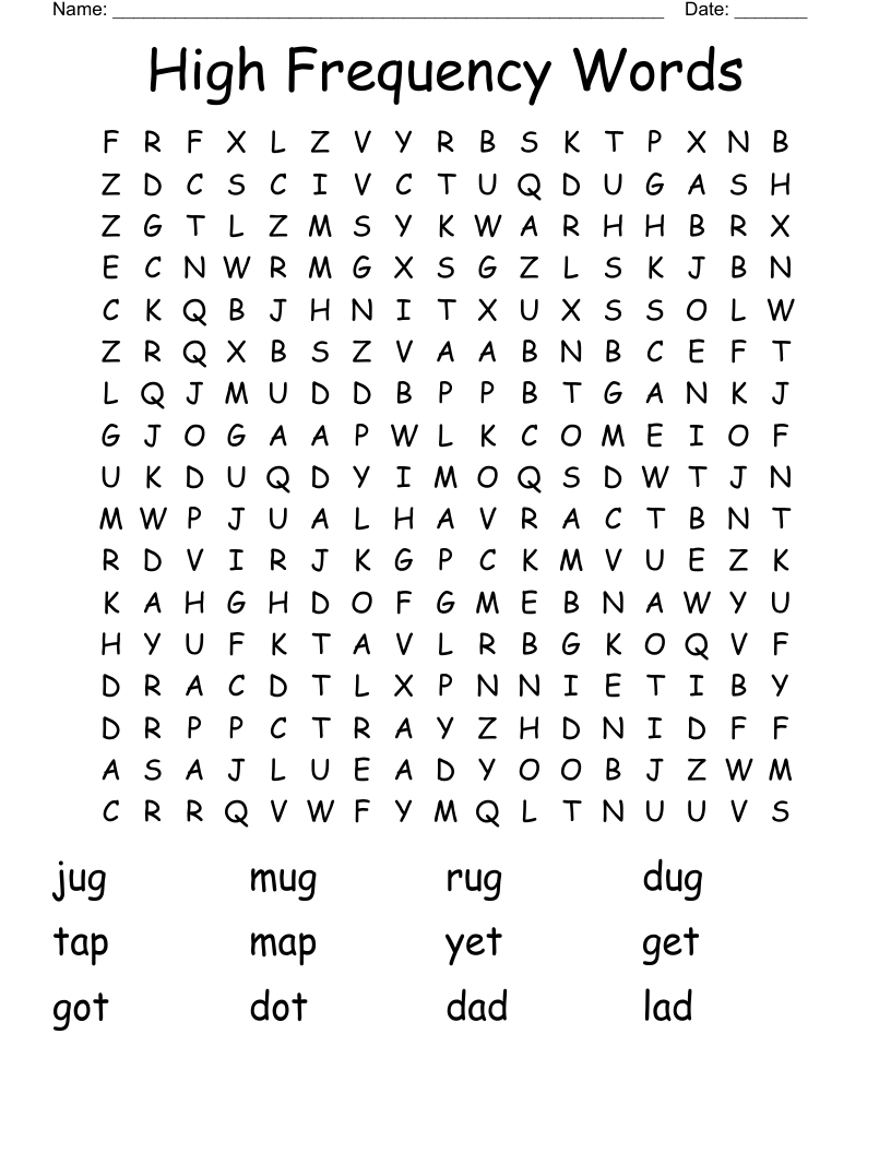 High Frequency Words Word Search