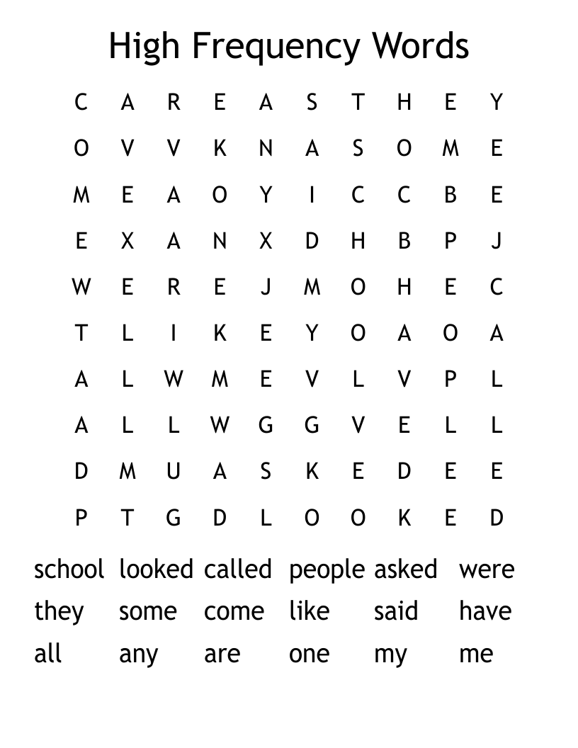 High Frequency Words Word Search