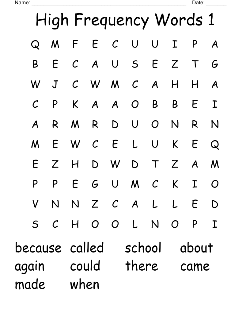 High Frequency Words 1 Word Search
