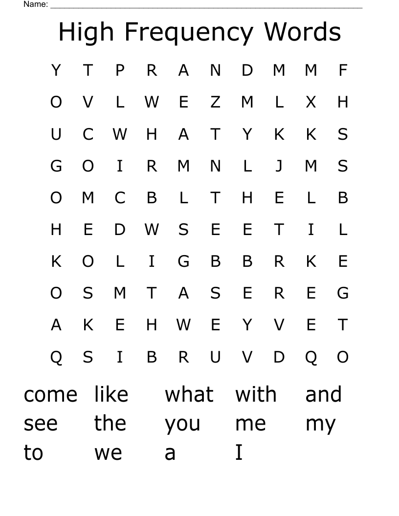 High Frequency Words Word Search