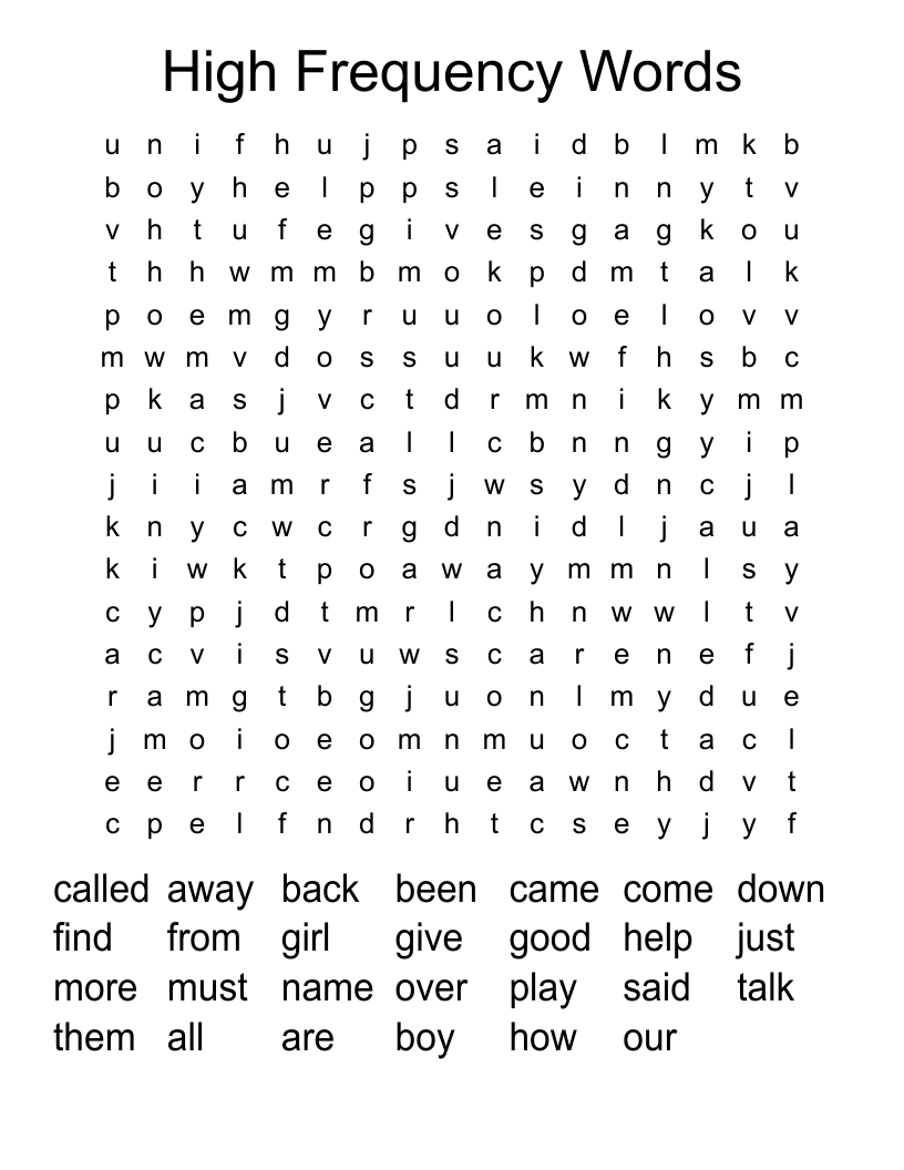High Frequency Words Word Search