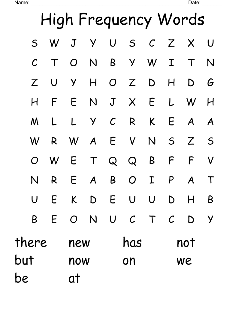 High Frequency Words Word Search