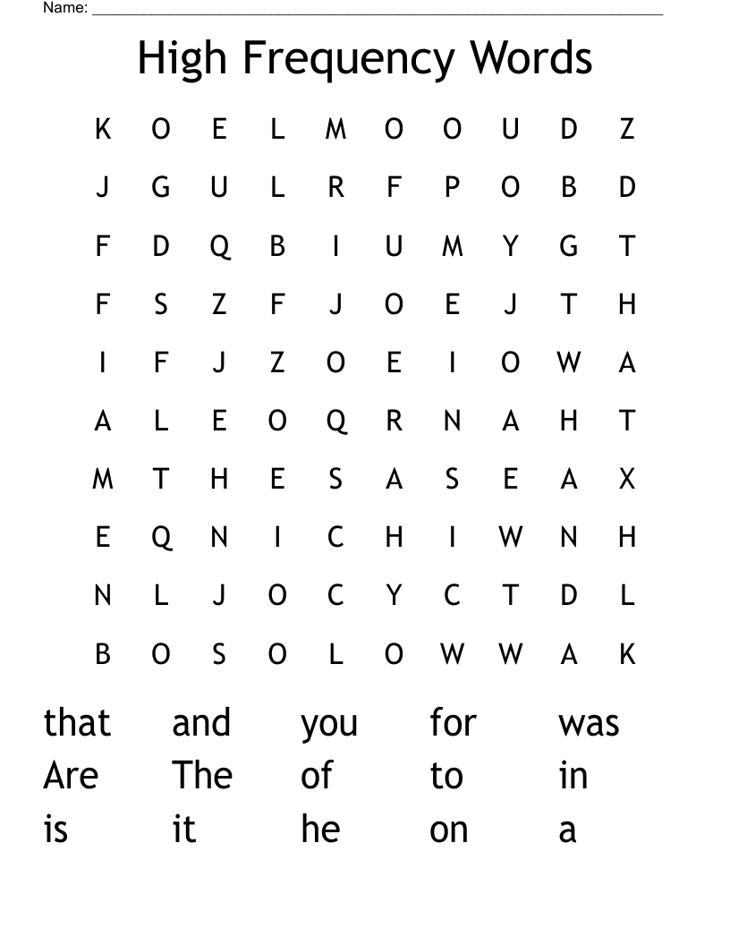 High Frequency Words Word Search