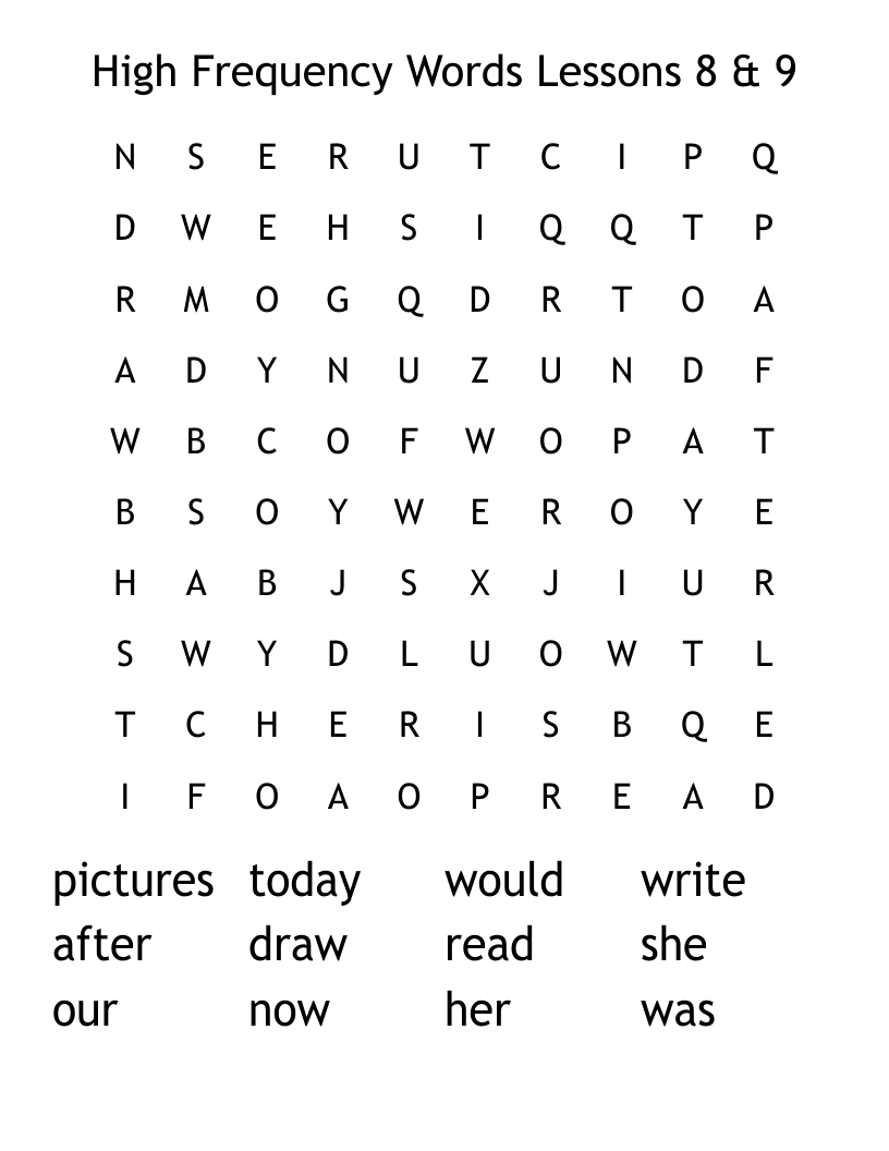 High Frequency Words Lessons 8 & 9 Word Search