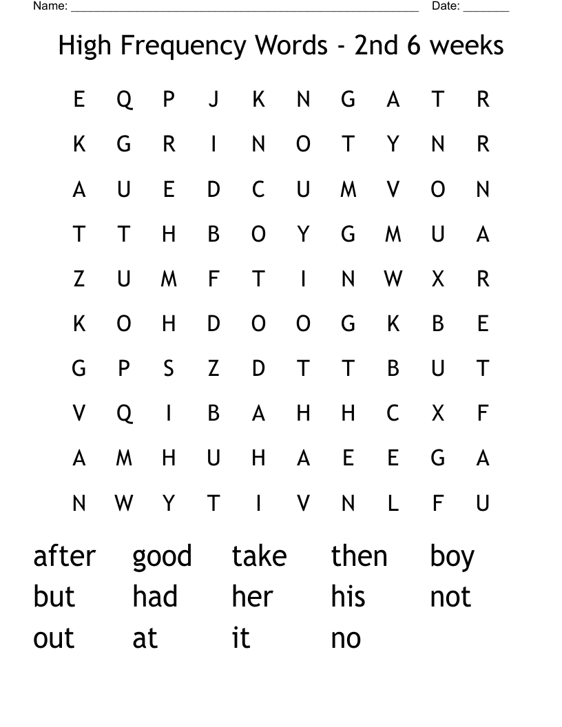 High Frequency Words - 2nd 6 weeks Word Search