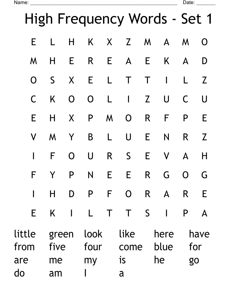High Frequency Words - Set 1 Word Search