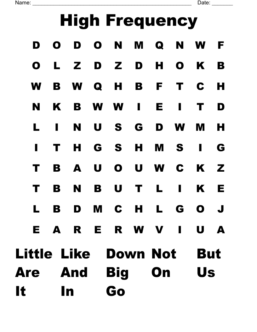 High Frequency  Word Search