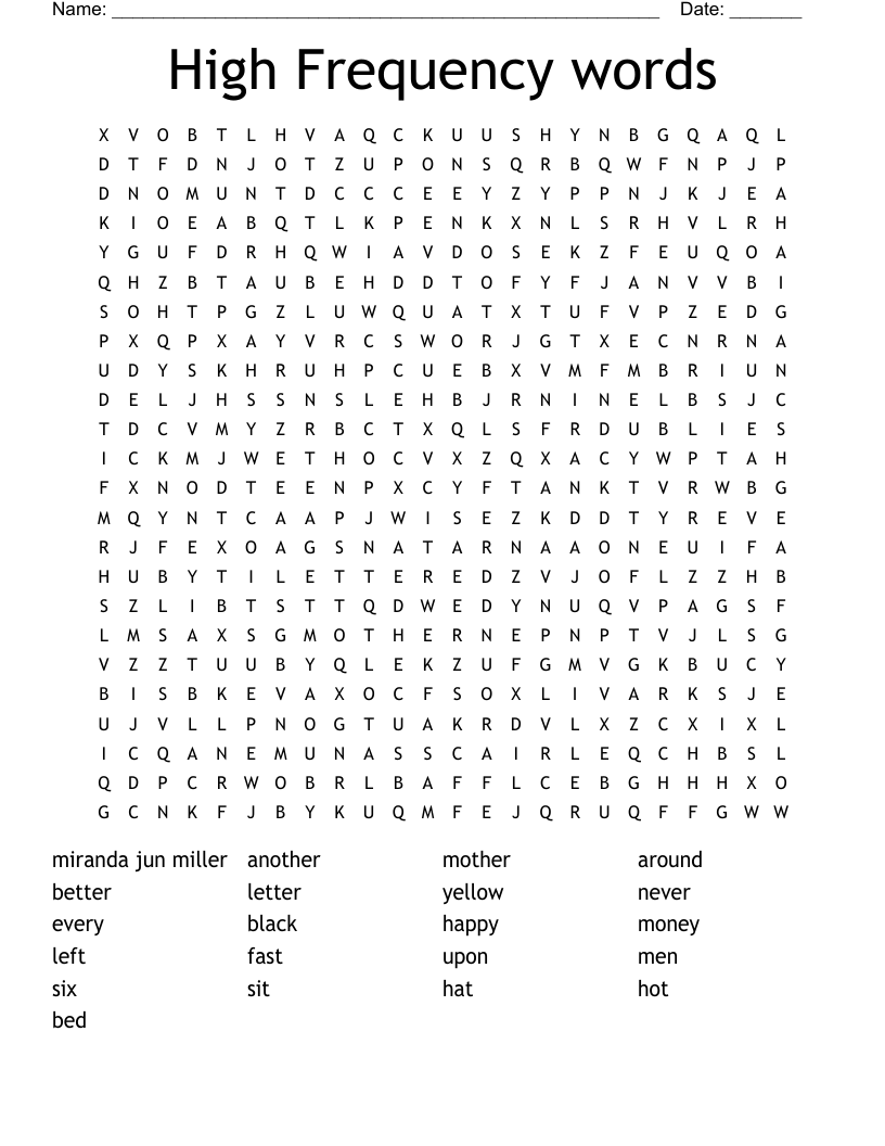 High Frequency words Word Search