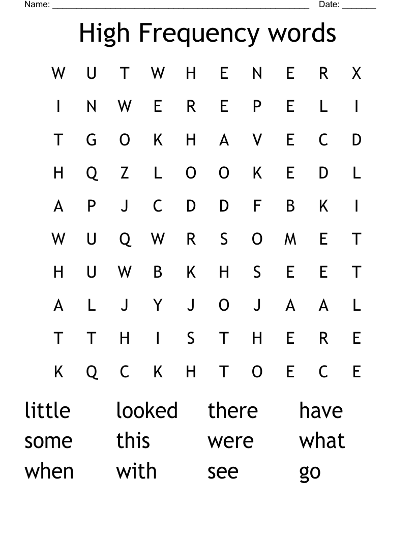 High Frequency words Word Search