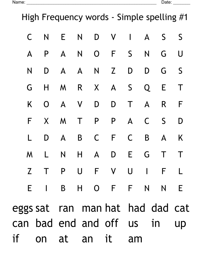 High Frequency words - Simple spelling #1