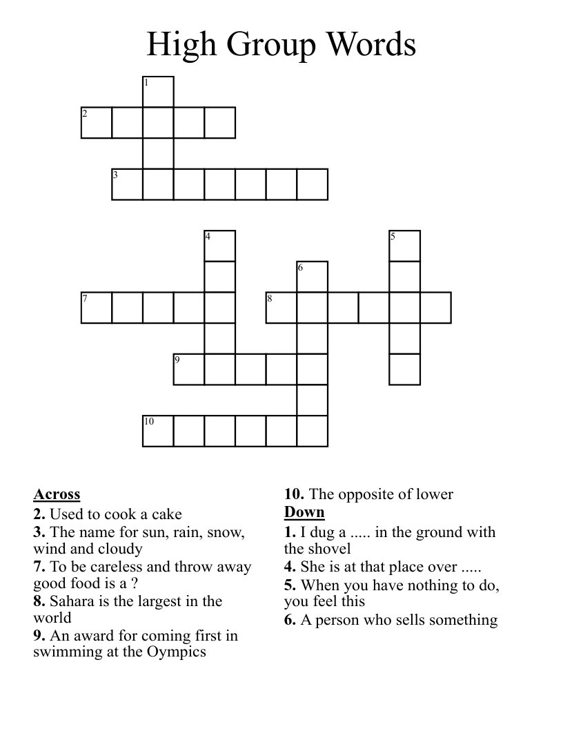 High Group Words Crossword