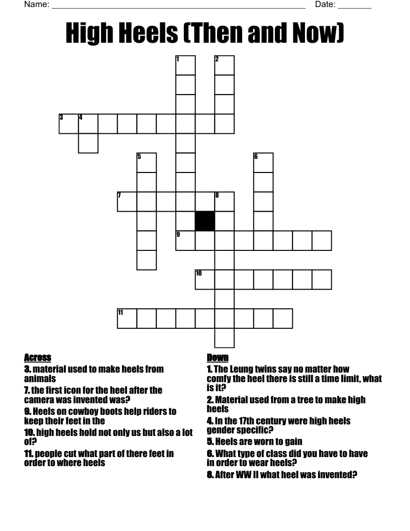 High Heels (Then and Now) Crossword