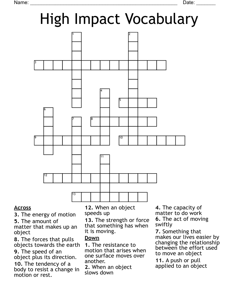 High Impact Vocabulary Crossword