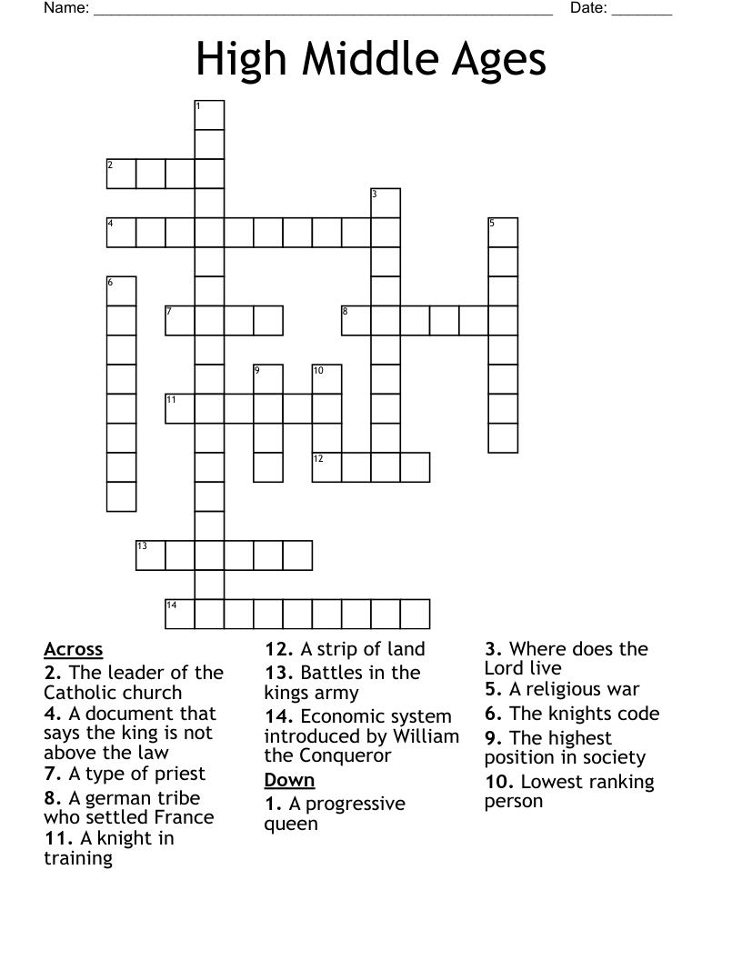 High Middle Ages Crossword