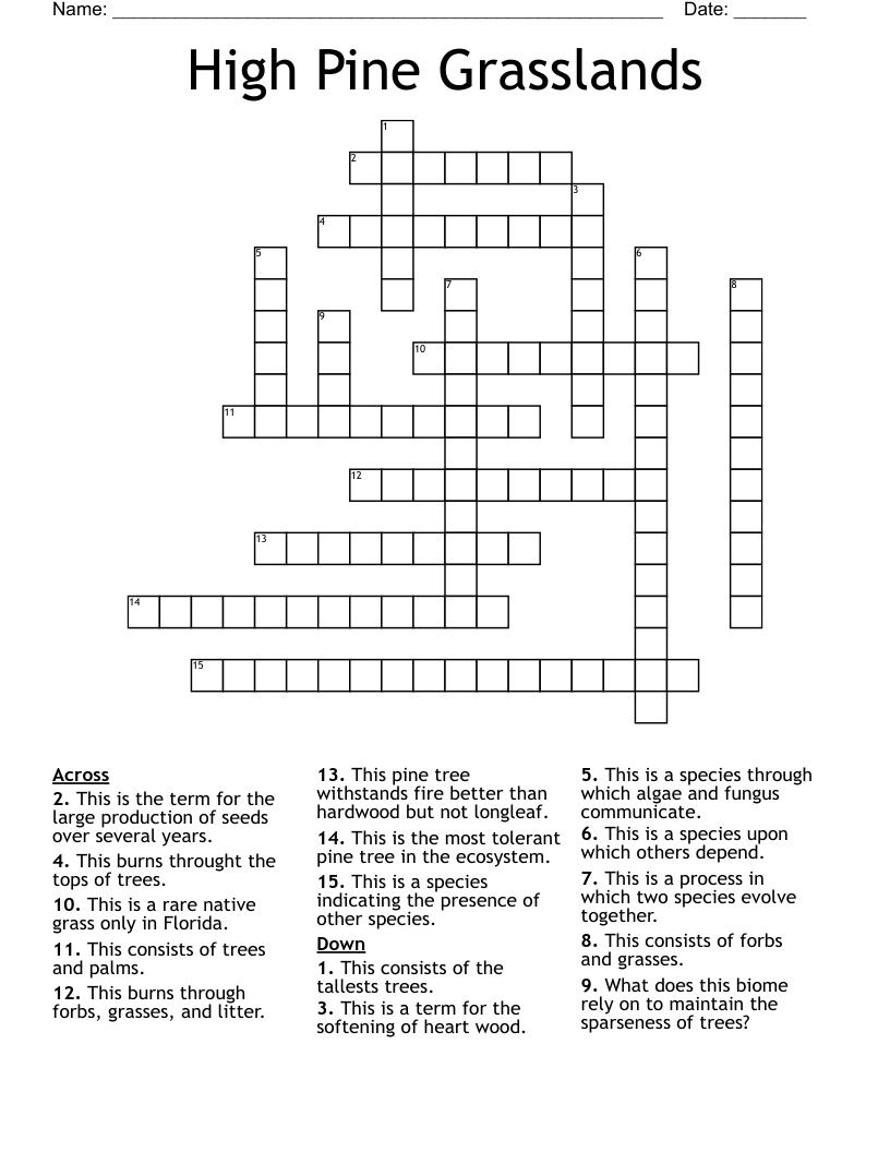 High Pine Grasslands Crossword