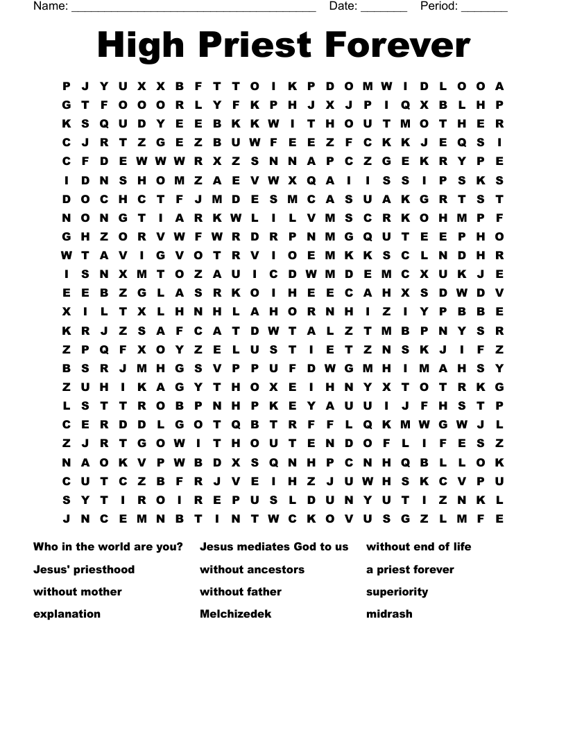 High Priest Forever Word Search