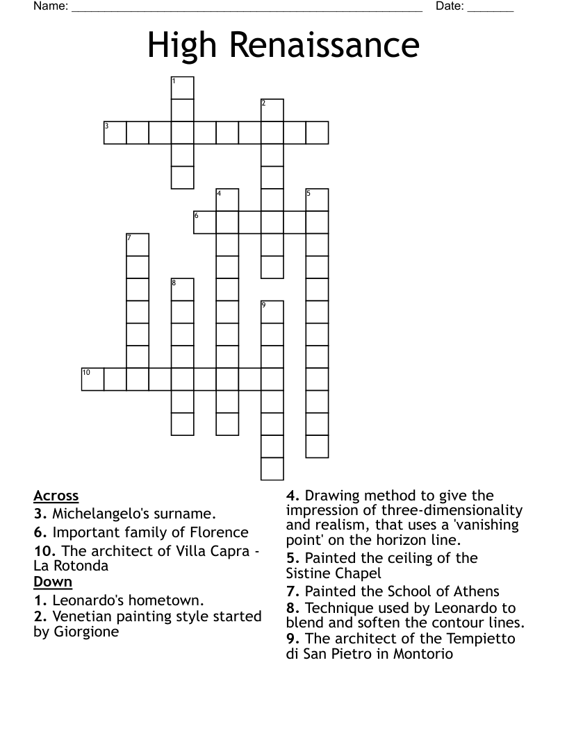 High Renaissance Crossword