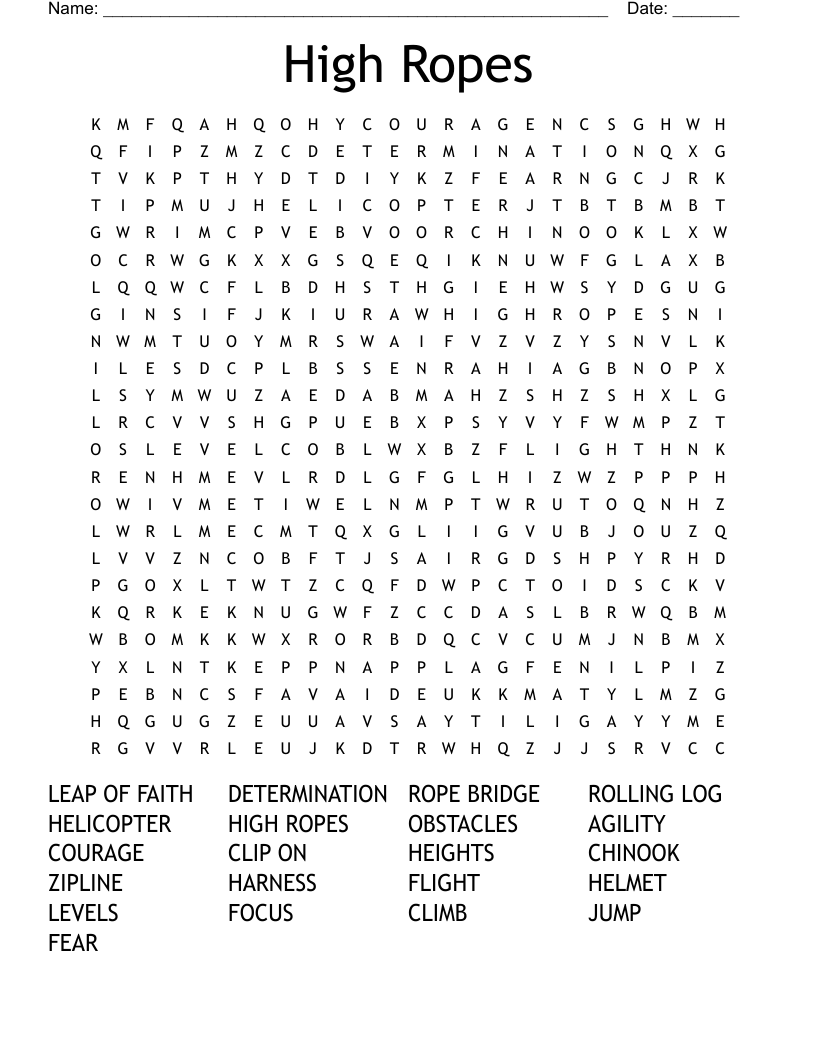 High Ropes Word Search