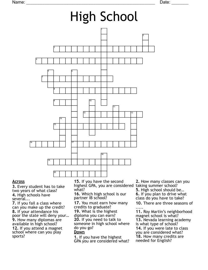High School Crossword