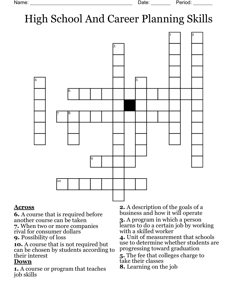 High School And Career Planning Skills Crossword