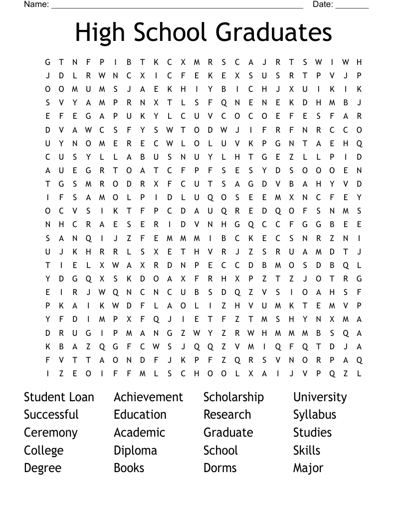 High School Graduates Word Search