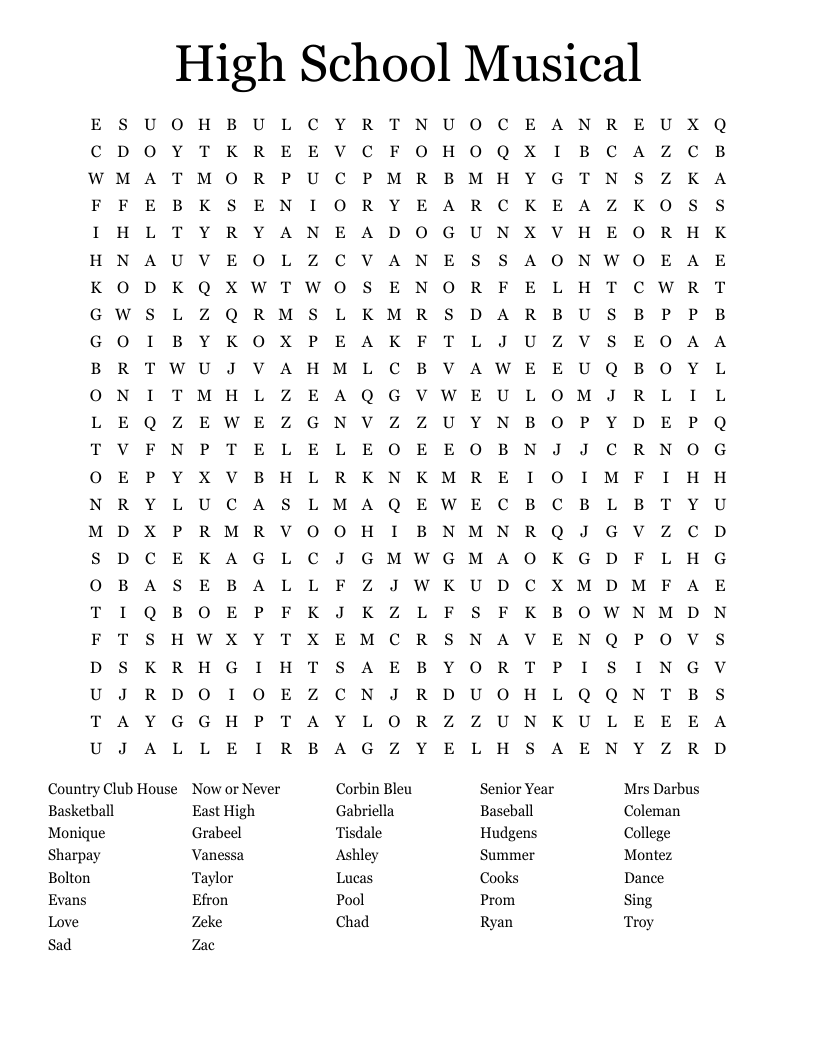 High School Musical Word Search