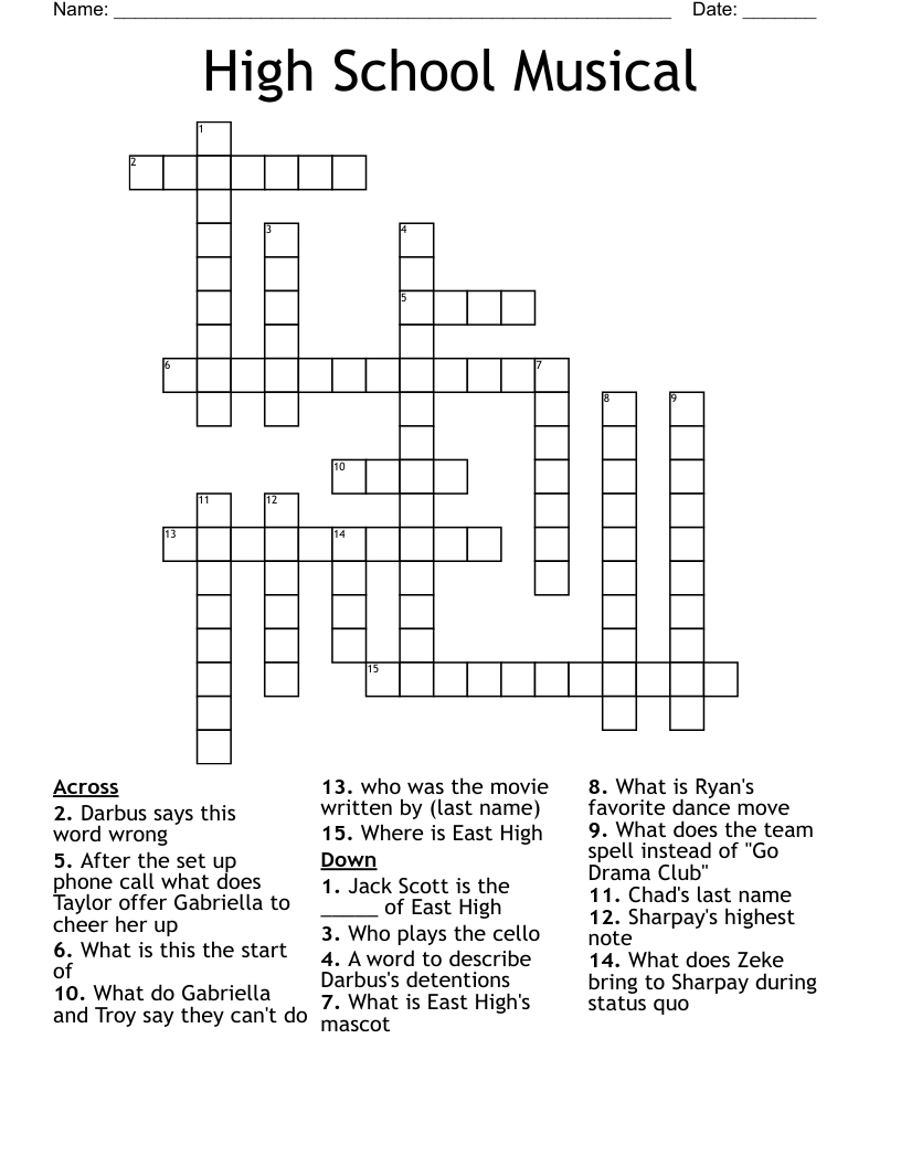 High School Musical Crossword