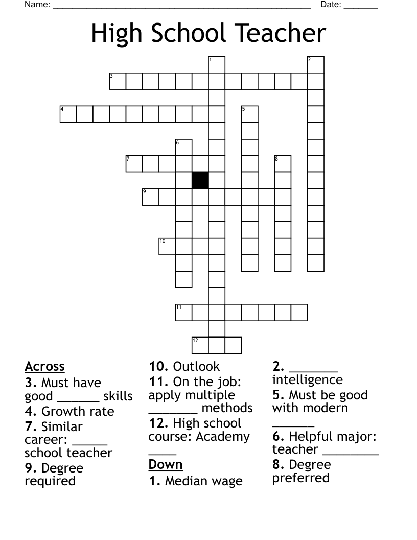 High School Teacher Crossword