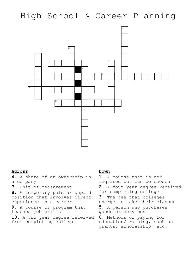 High School & Career Planning Crossword