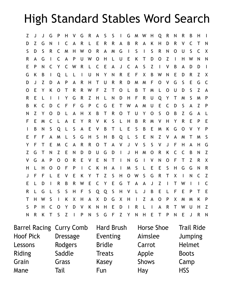 High Standard Stables Word Search