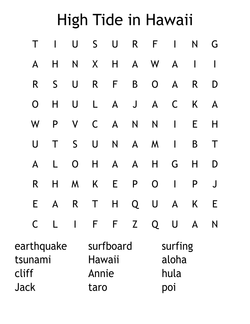 High Tide in Hawaii Word Search